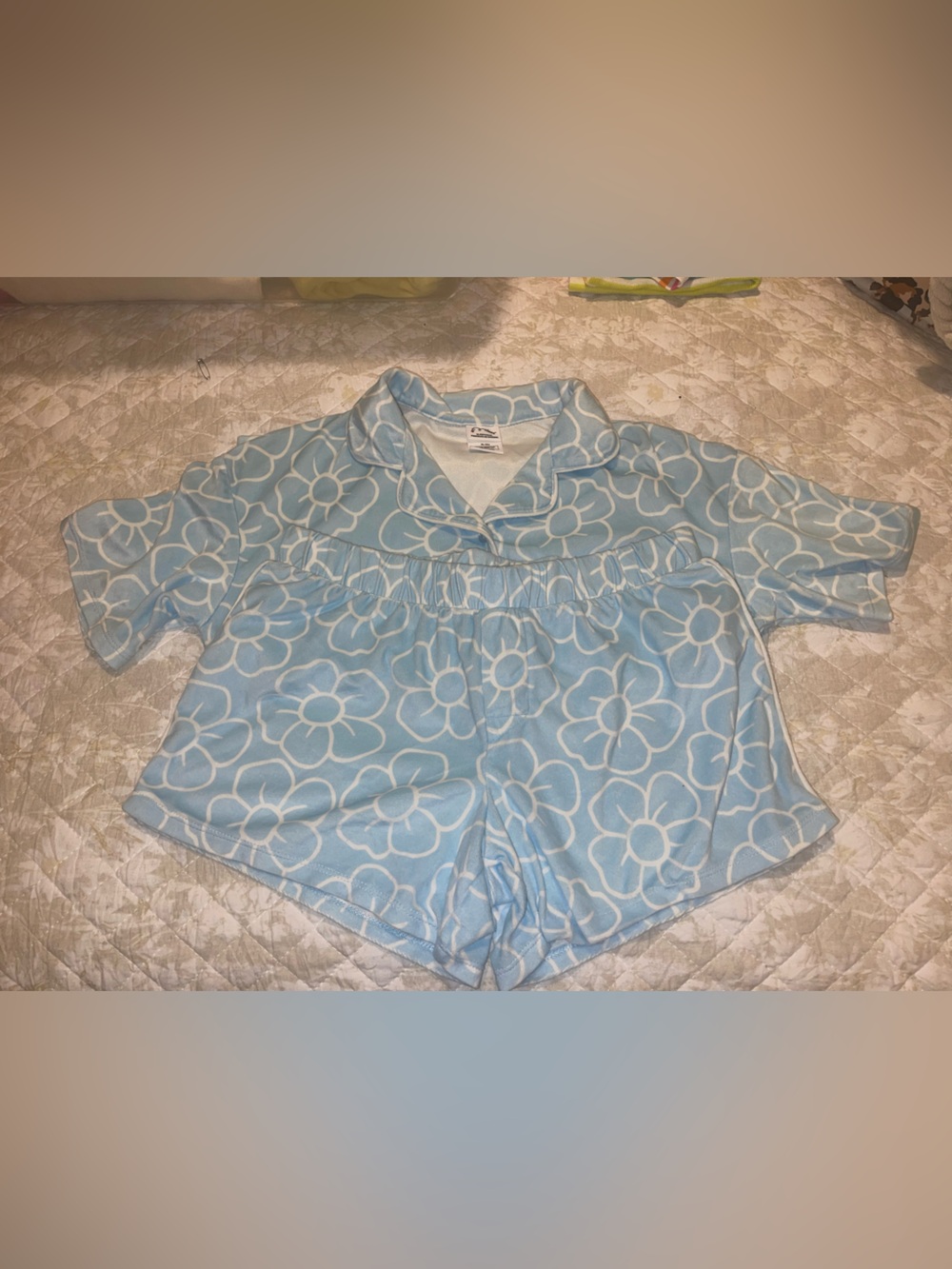 art class Blue and White Floral Kids Pajama Set
